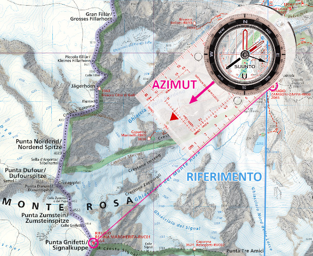 Rilevare azimut su carta con bussola goniometrica